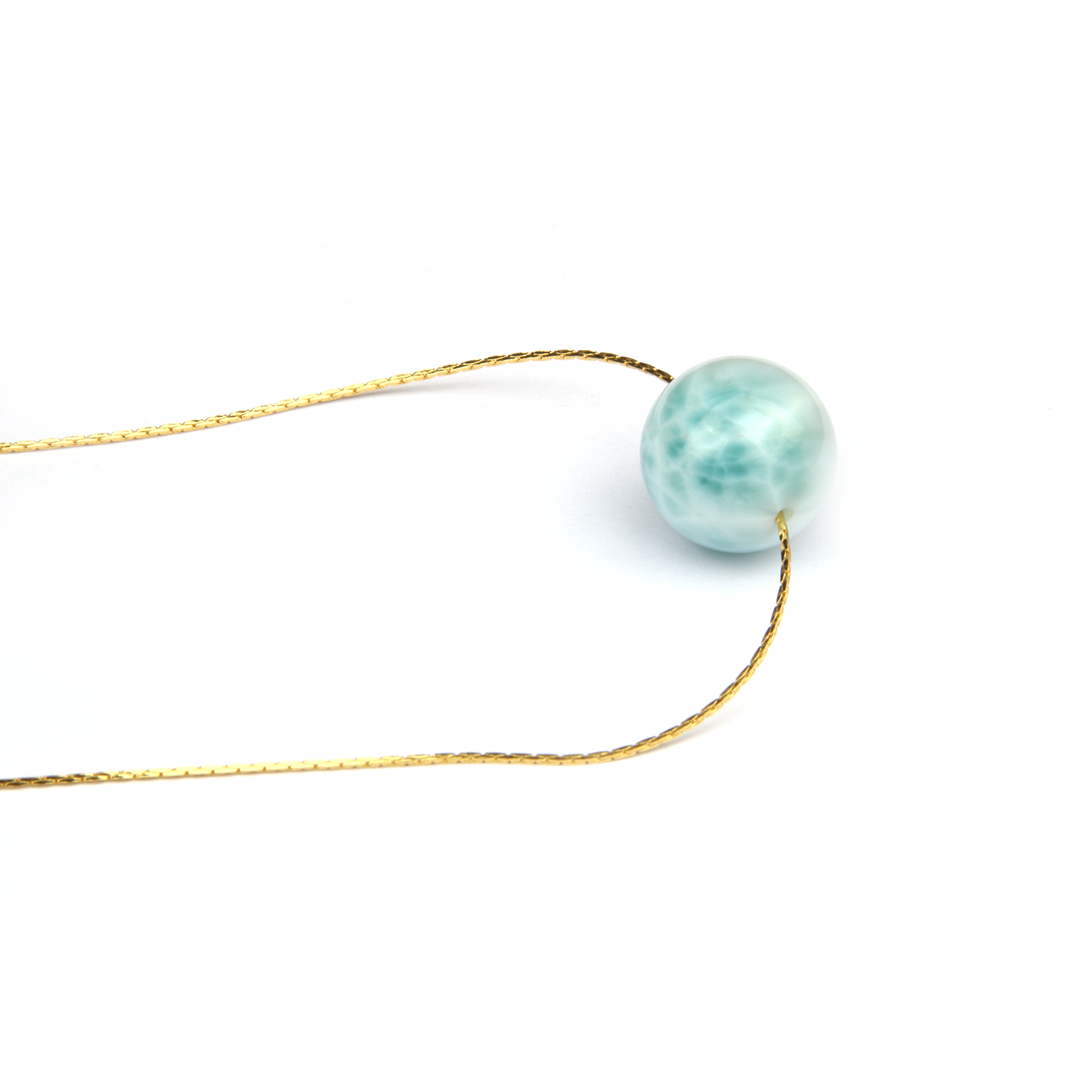 16.5mm Larimar Ocean Soul 18k Gold Minimalist Necklace