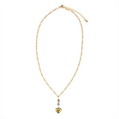 pink and green tourmaline and 18k gold accent crystal necklace minimalist boho and elegance crystal jewelry gift for her