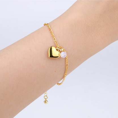blue moonstone with 18k gold chain and stainless steel minimalist crystal bracelet for fashion outfit and feminine energy crystal jewelry
