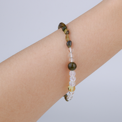 2-7mm green raw shape tourmaline with 5mm clear quartz and 6mm blue moonstone and citrine bracelet for women gift for best friend