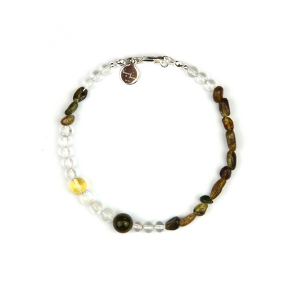 2-7mm green raw shape tourmaline with 5mm clear quartz and 6mm blue moonstone and citrine bracelet for women gift for best friend