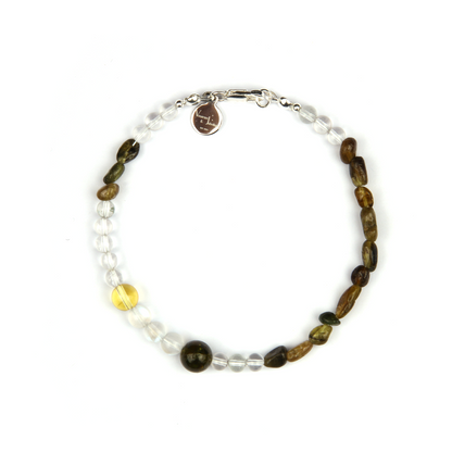2-7mm green raw shape tourmaline with 5mm clear quartz and 6mm blue moonstone and citrine bracelet for women gift for best friend