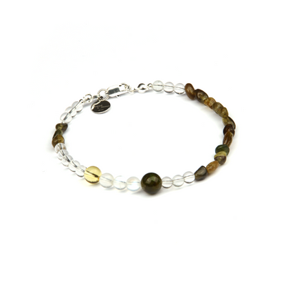 2-7mm green raw shape tourmaline with 5mm clear quartz and 6mm blue moonstone and citrine bracelet for women gift for best friend