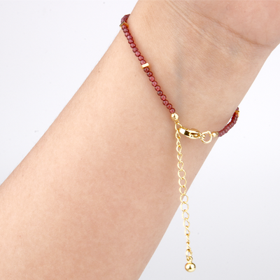 garnet with 18k gold accent minimalist crystal bracelet for fashion outfit grounding energy and growth feminine energy crystal jewelry