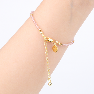 2mm strawberry rose quartz with 18k gold beads stackable crystal bracelet for women minimalist dainty crystal jewelry