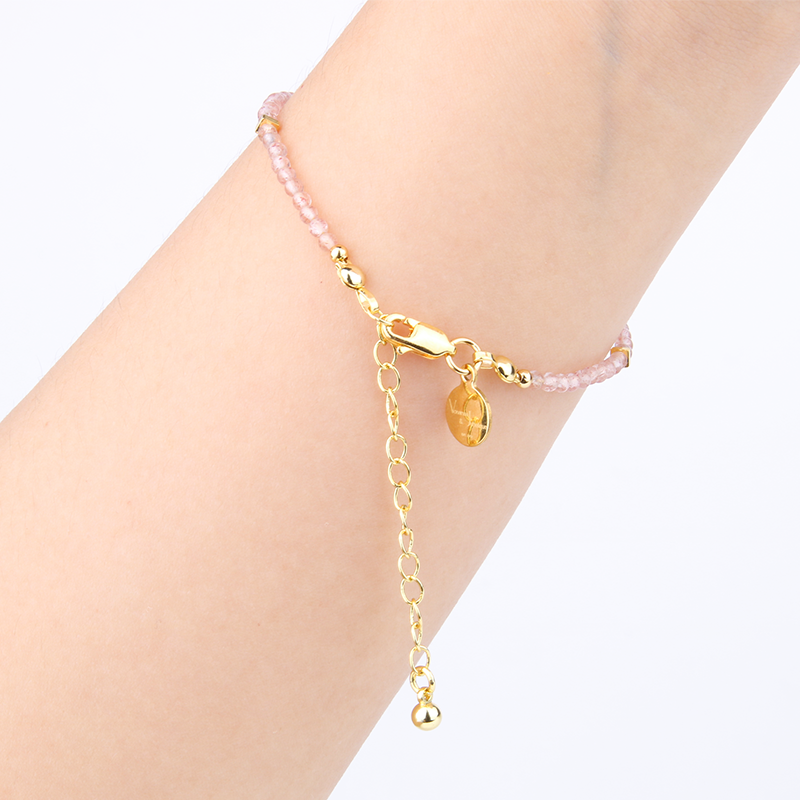2mm strawberry rose quartz with 18k gold beads stackable crystal bracelet for women minimalist dainty crystal jewelry