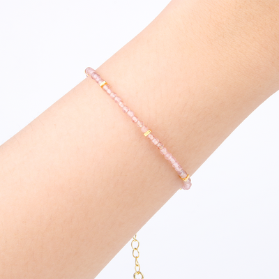 2mm strawberry rose quartz with 18k gold beads stackable crystal bracelet for women minimalist dainty crystal jewelry