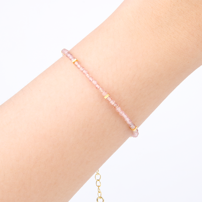 2mm strawberry rose quartz with 18k gold beads stackable crystal bracelet for women minimalist dainty crystal jewelry