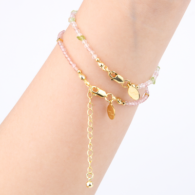 2mm strawberry rose quartz with 18k gold beads stackable crystal bracelet for women minimalist dainty crystal jewelry