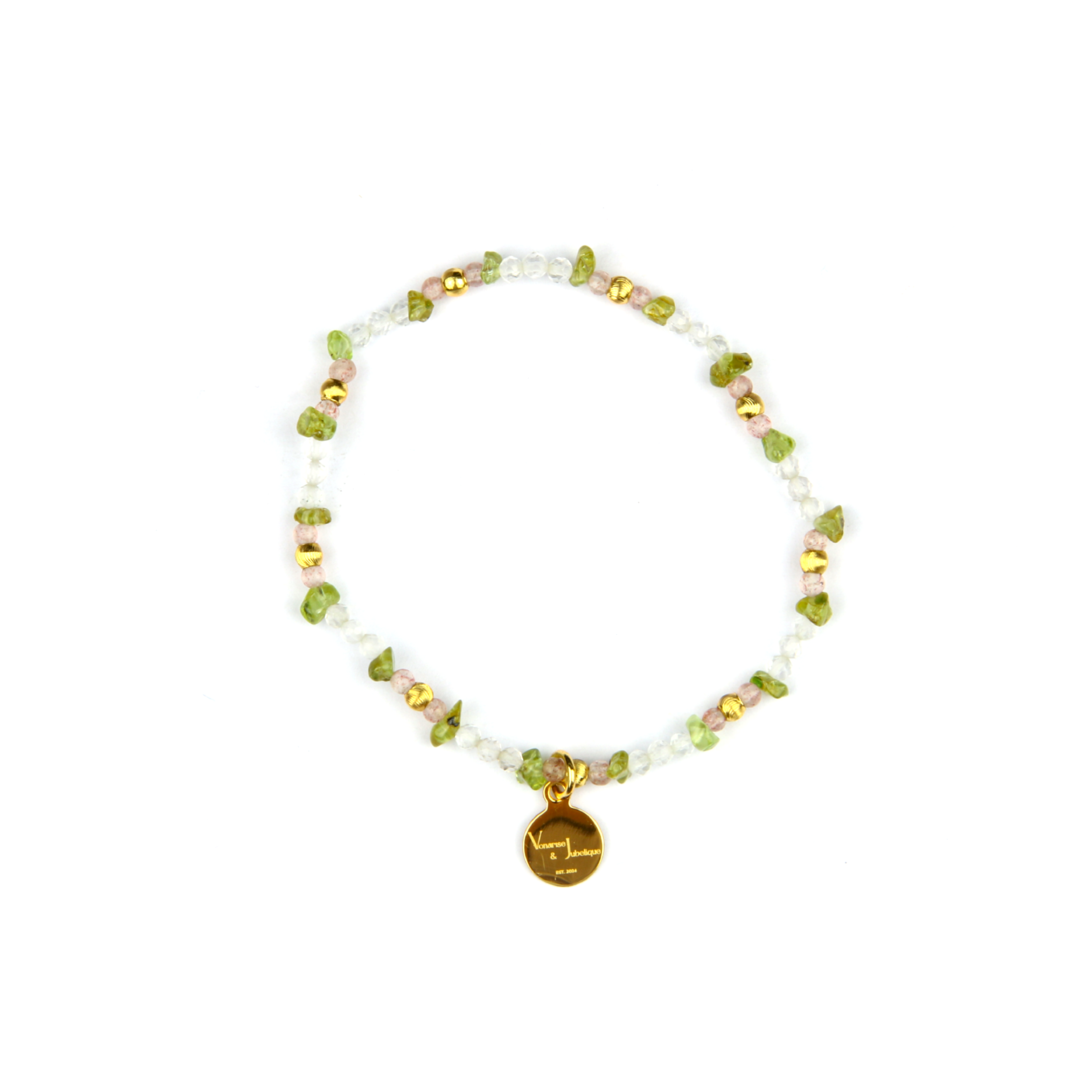 stretch peridot and rose quartz bracelet