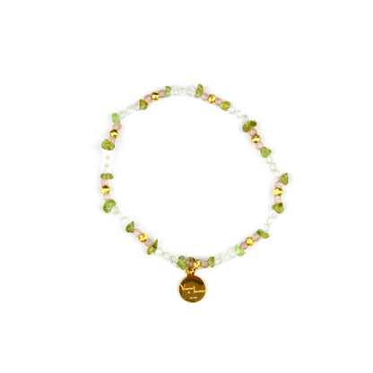 stretch peridot and rose quartz bracelet