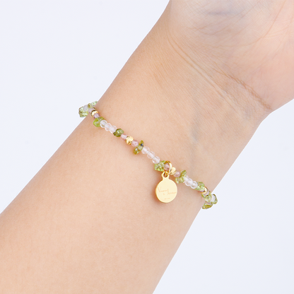 stretch crystal bracelet with peridot and rose quartz dainty jewelry