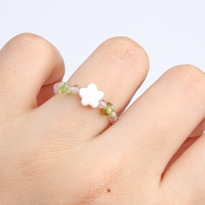 natural shape crystal peridot and rose quartz with clear quartz crystal beaded ring trendy ring minimalist