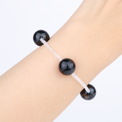 2mm facted clear quartz with 14mm black tourmaline dainty heaven crystal bracelet