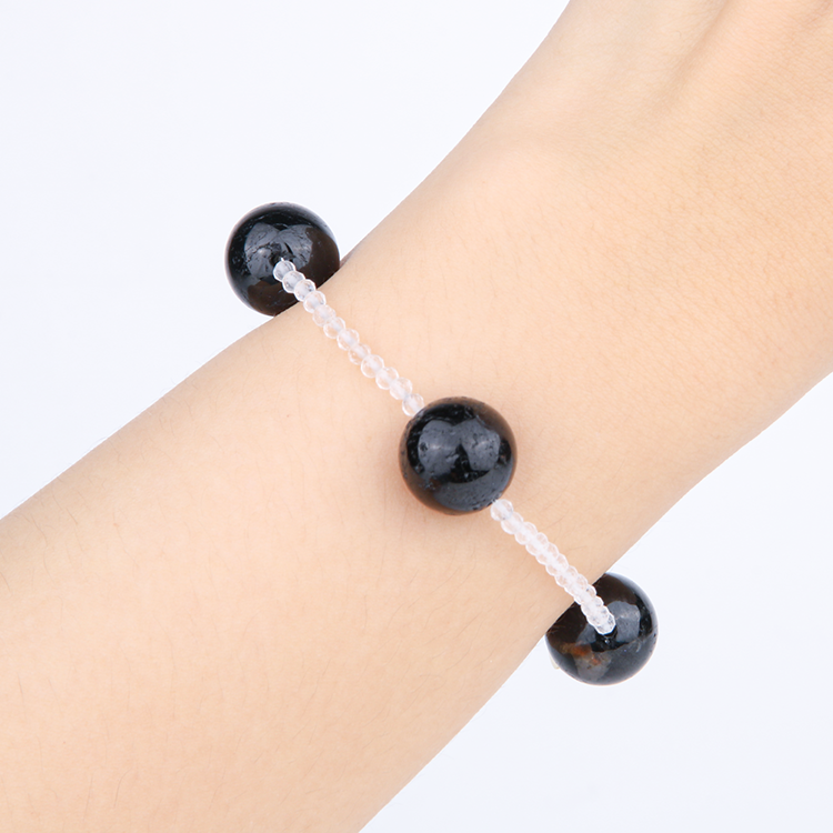 2mm facted clear quartz with 14mm black tourmaline dainty heaven crystal bracelet