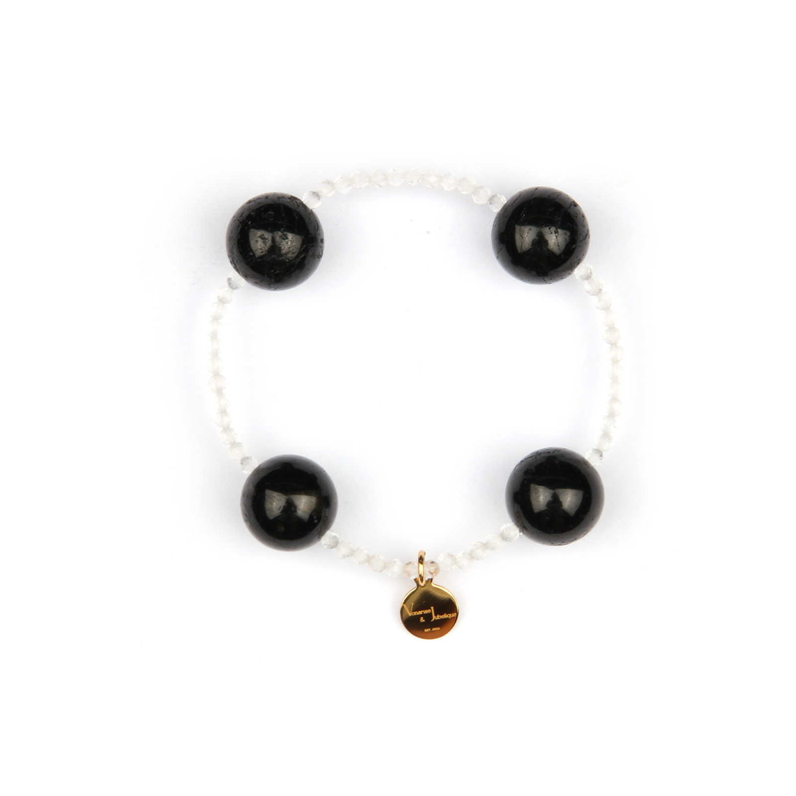 2mm facted clear quartz with 14mm black tourmaline dainty heaven crystal bracelet
