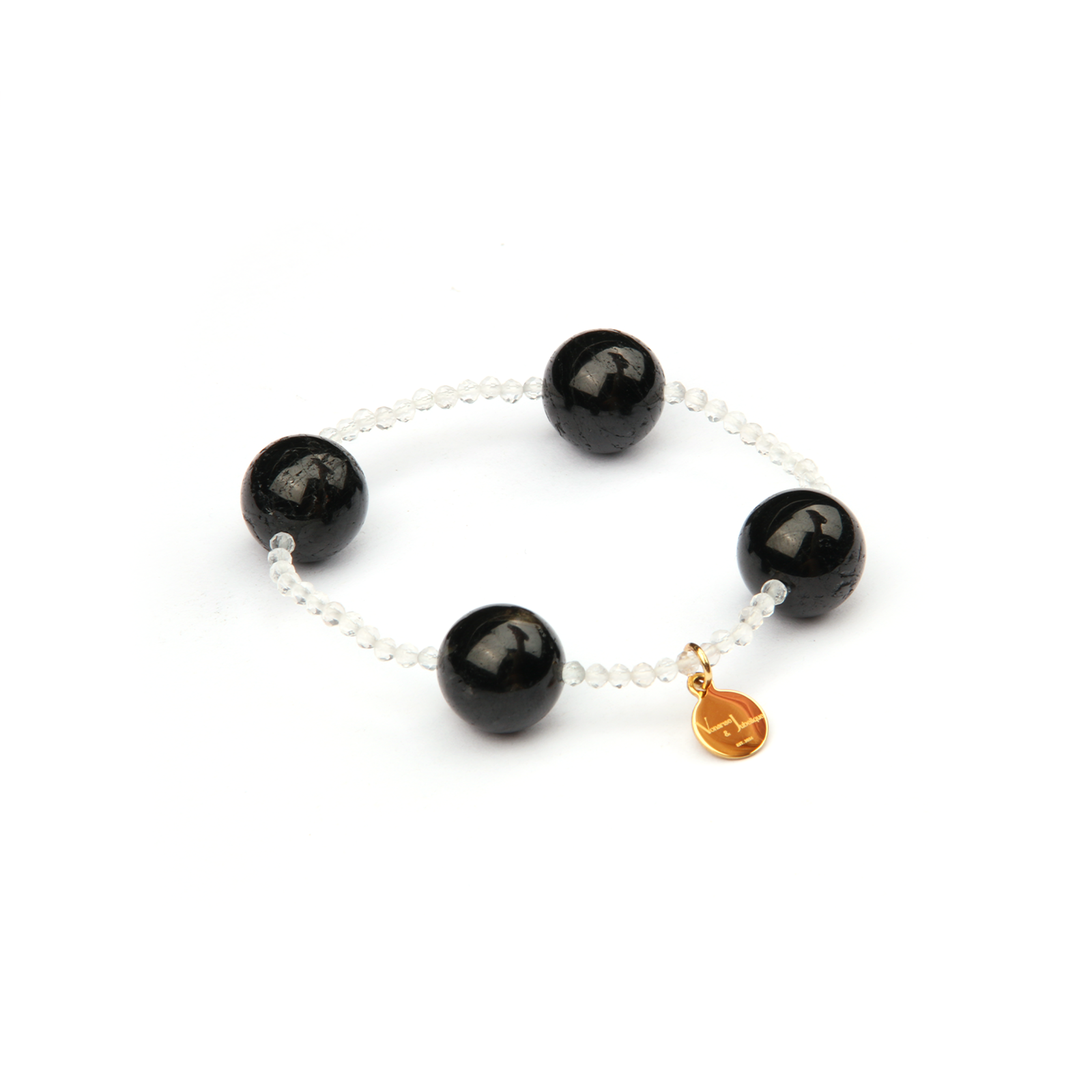 2mm facted clear quartz with 14mm black tourmaline dainty heaven crystal bracelet