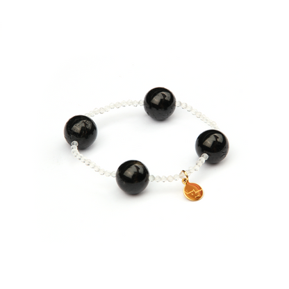 2mm facted clear quartz with 14mm black tourmaline dainty heaven crystal bracelet