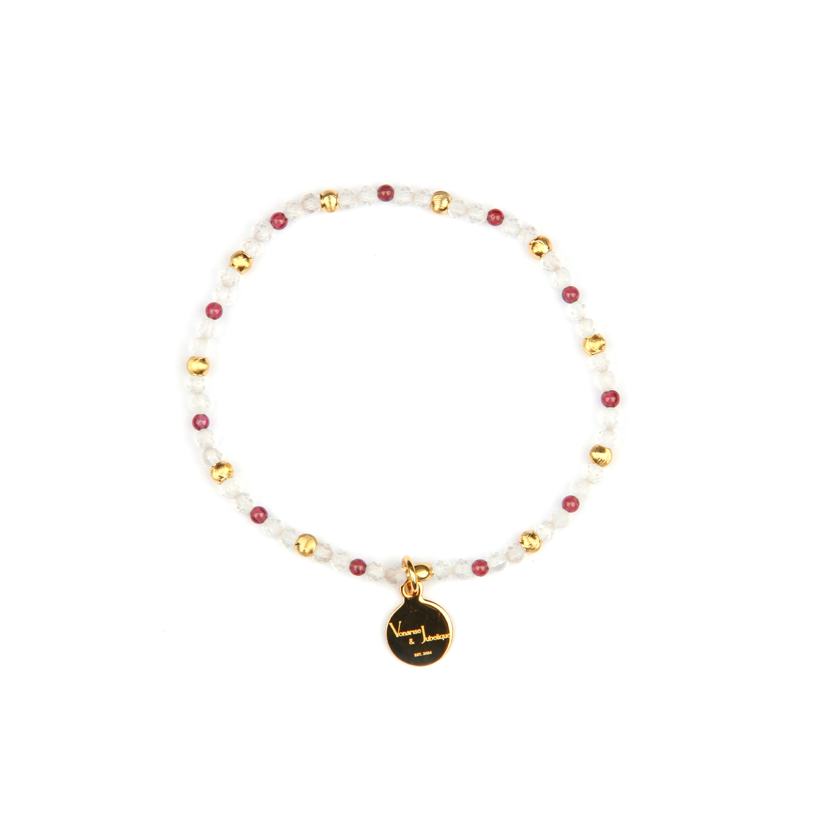 2mm facted clear quartz with 2mm garnet and 18k plated gold cats eye threaded beads dainty delicated crystal bracelet