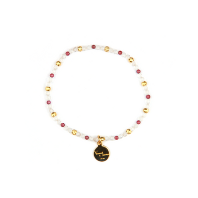2mm faceted clear quartz with 2mm garnet and 18k plated gold cats eye threaded beads dainty delicated crystal bracelet