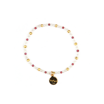 2mm facted clear quartz with 2mm garnet and 18k plated gold cats eye threaded beads dainty delicated crystal bracelet