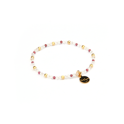 2mm faceted clear quartz with 2mm garnet and 18k plated gold cats eye threaded beads dainty delicated crystal bracelet