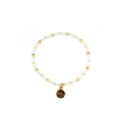 2mm faceted clear quartz with 2mm peridot and 18k plated gold cats eye threaded beads dainty delicated crystal bracelet