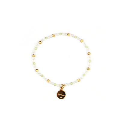 2mm facted clear quartz with 2mm peridot and 18k plated gold cats eye threaded beads dainty delicated crystal bracelet