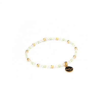 2mm facted clear quartz with 2mm peridot and 18k plated gold cats eye threaded beads dainty delicated crystal bracelet