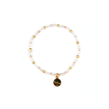 2mm facted clear quartz with 2mm strawberry rose quartz and 18k plated gold cats eye threaded beads dainty delicated crystal bracelet