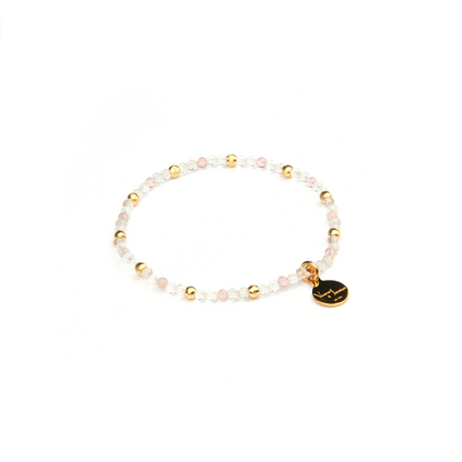 2mm facted clear quartz with 2mm strawberry rose quartz and 18k plated gold cats eye threaded beads dainty delicated crystal bracelet
