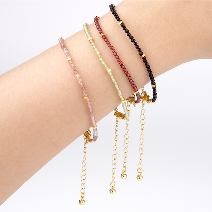 agate, arnet, strawberry rose quartz, peridot with 18k gold accent minimalist crystal bracelet for fashion outfit grounding energy and growth feminine energy crystal jewelry