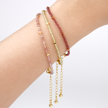 agate, garnet, strawberry rose quartz, peridot with 18k gold accent minimalist crystal bracelet for fashion outfit grounding energy and growth feminine energy crystal jewelry