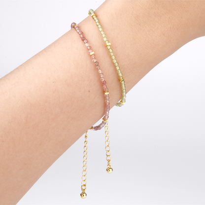 agate, garnet, strawberry rose quartz, peridot with 18k gold accent minimalist crystal bracelet for fashion outfit grounding energy and growth feminine energy crystal jewelry