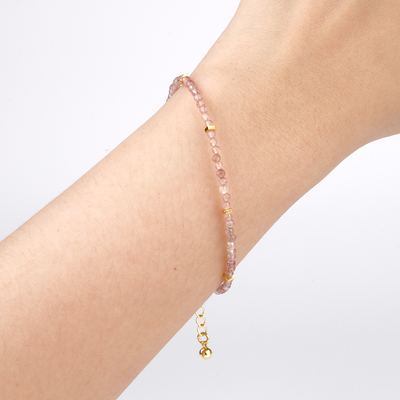 strawberry rose quartz with 18k gold accent minimalist crystal bracelet for fashion outfit grounding energy and growth feminine energy crystal jewelry