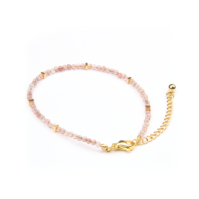 strawberry rose quartz with 18k gold accent minimalist crystal bracelet for fashion outfit grounding energy and growth feminine energy crystal jewelry
