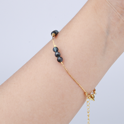 5mm aquamarine with 18k gold beads four leaves shape mother of pearl and 0.65mm 18k gold chain bracelet for women ocean energy elegance crystal dainty jewellry