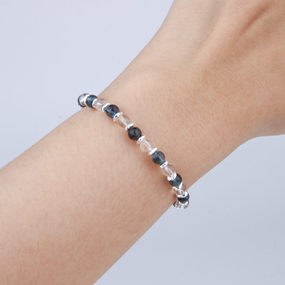 5mm aquamarine with 5mm clearquartz S925silver beads bracelet for women etherial crystal bracelet natural high quality aquamarine jewellry