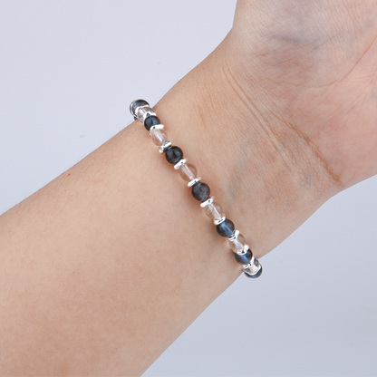 5mm aquamarine with 5mm clearquartz S925silver beads bracelet for women etherial crystal bracelet natural high quality aquamarine jewellry