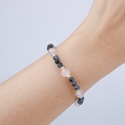 5mm aquamarine with 7mm starlight rose quartz and 18k gold beads bracelet for women high quality rose quartz and aquamarine for love attraction energy crystal jewellry