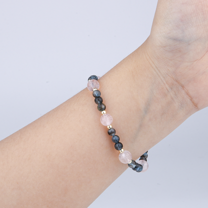 5mm aquamarine with 7mm starlight rose quartz and 18k gold beads bracelet for women high quality rose quartz and aquamarine for love attraction energy crystal jewellry