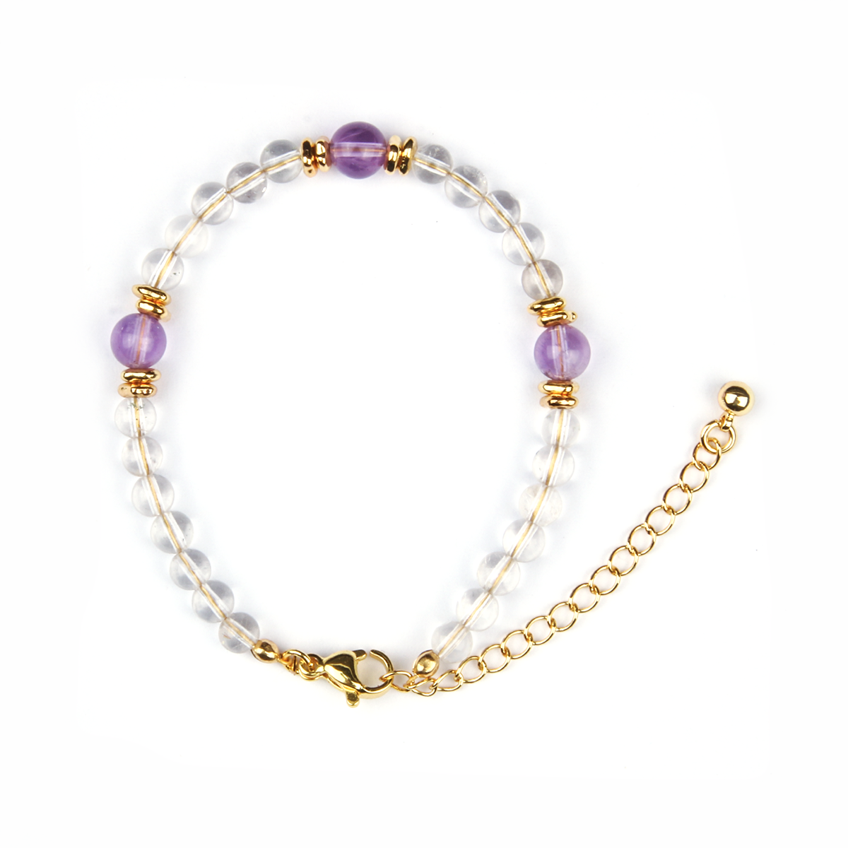 Urgray Amethyst & Clear Quartz with 18K Gold Beads Bracelet