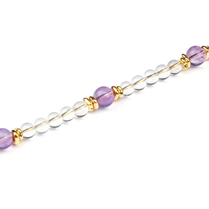 amethyst and clear quartz 18k gold accent crystal bracelet collection for  anxiety relieve crystal jewelry