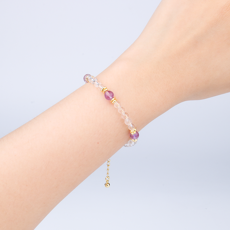 Urgray Amethyst & Clear Quartz with 18K Gold Beads Bracelet