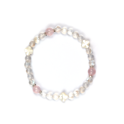 6mm blue moonstone four leaf shape mother of pearl 7mm Starlight rose quartz s925 silver beads bracelet for women elegance chic crystal jewellry