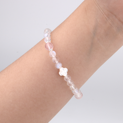 6mm blue moonstone four leaf shape mother of pearl 7mm Starlight rose quartz s925 silver beads bracelet for women elegance chic crystal jewellry