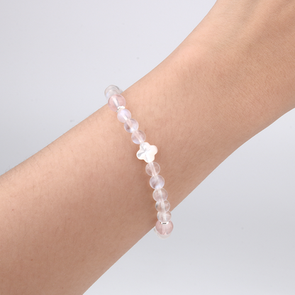 6mm blue moonstone four leaf shape mother of pearl 7mm Starlight rose quartz s925 silver beads bracelet for women elegance chic crystal jewellry