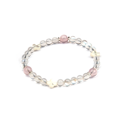 6mm blue moonstone four leaf shape mother of pearl 7mm Starlight rose quartz s925 silver beads bracelet for women elegance chic crystal jewellry