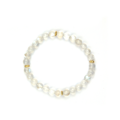 6mm blue moonstone beads decorated with 4 18k gold beads bracelet for women elegance crystal bracelet