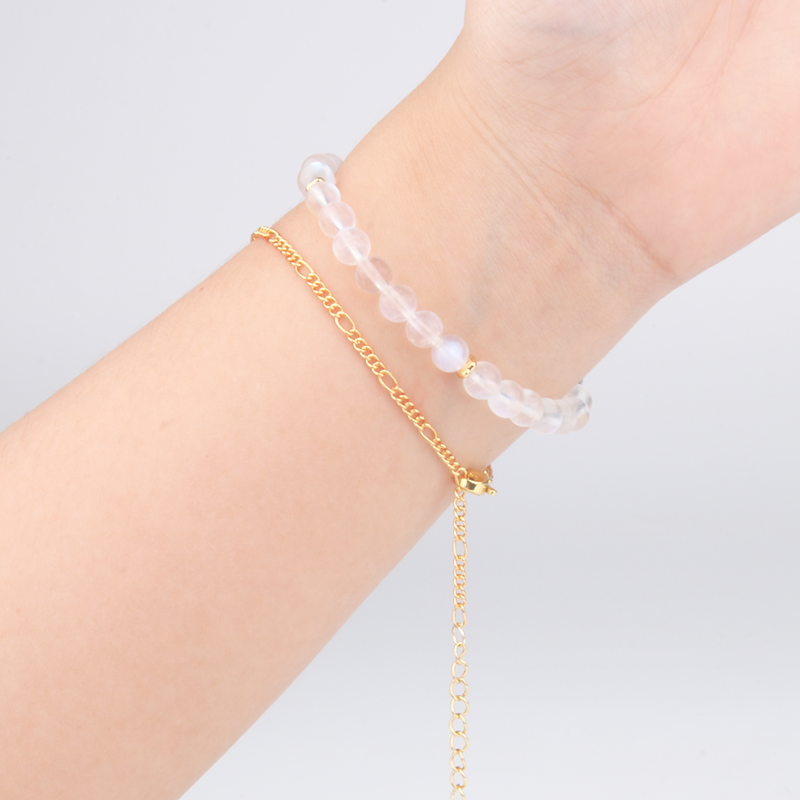 6mm blue moonstone beads decorated with 4 18k gold beads bracelet for women elegance crystal bracelet